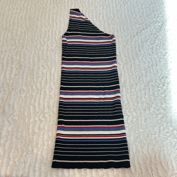 ZARA KNIT One Shoulder Striped Bodycon Stretch Mini Dress Women’s Medium - Picture 4 of 5